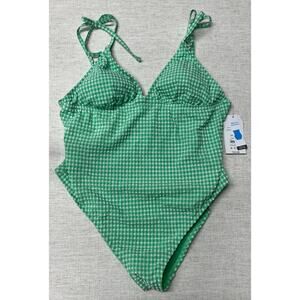 Time & Tru Green Gingham High-Leg One-Piece Swimsuit- Women's XL (16-18) NWT